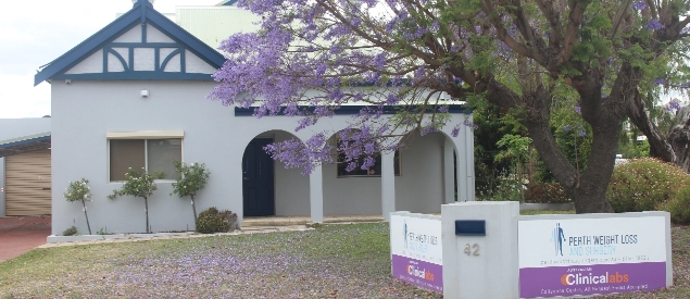 A house with vibrant purple flowers blooming in its front yard.